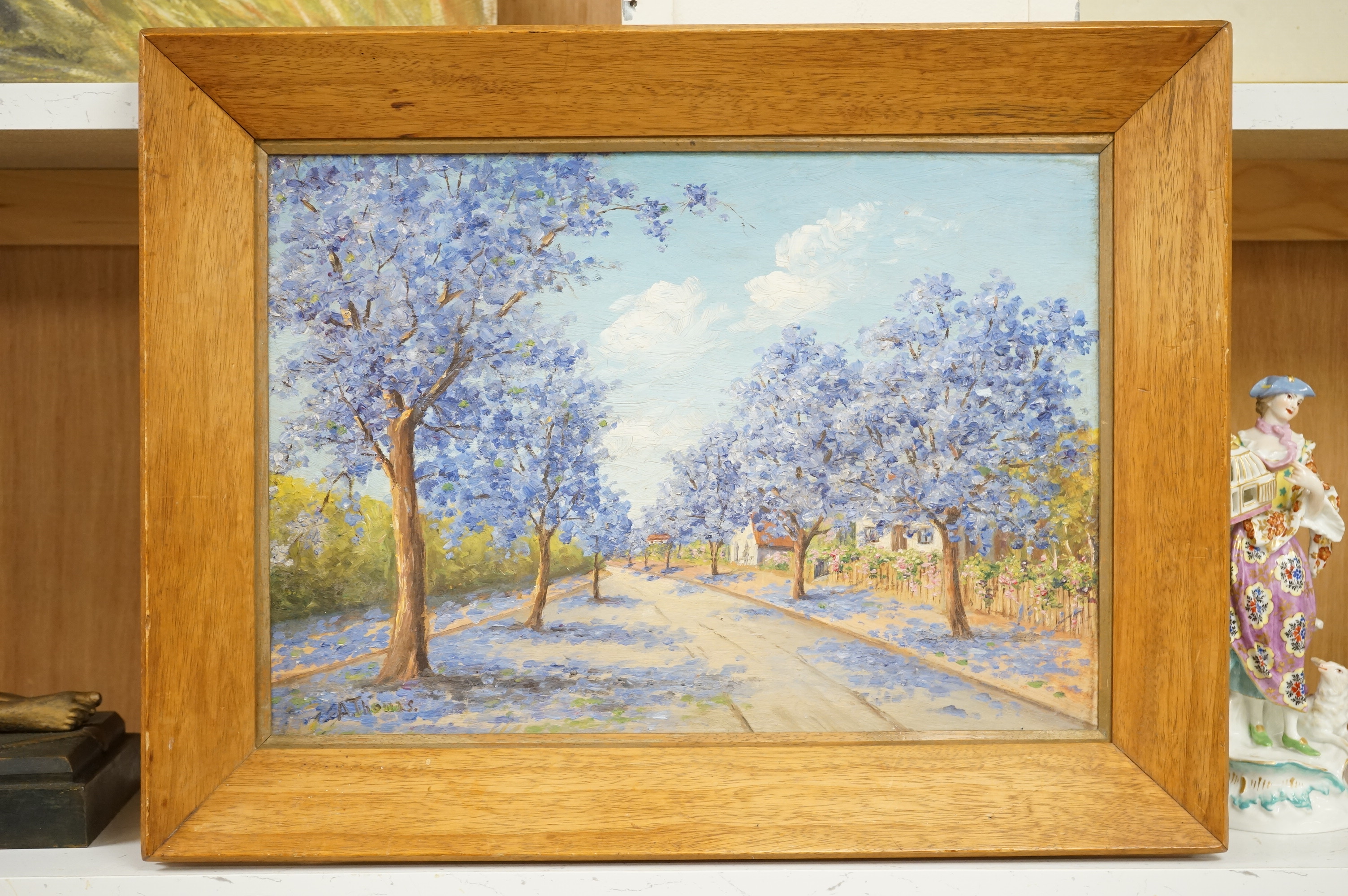 A. Thomas, Suburban street scene, signed, Impressionist on board, 28 x 40cm